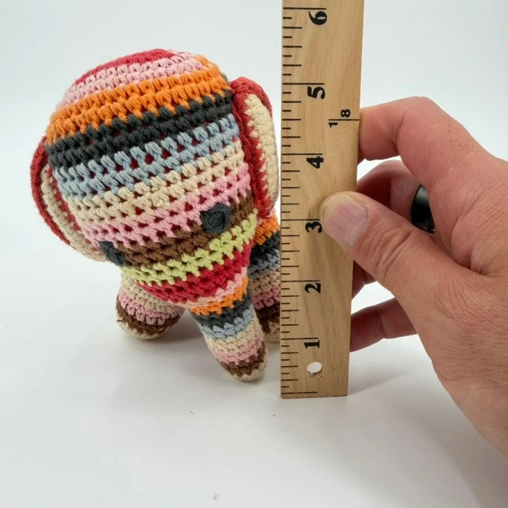 Anne-Claire Petit Crochet Elephant Stuffed Animal Multicolor Striped Knit Toy
